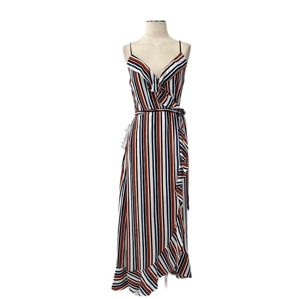Love... Ady- Stripe Midi Wrap Dress Medium Jrs